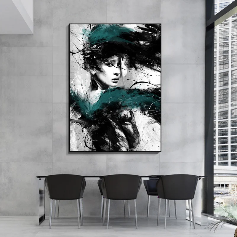 

Nordic Ink Girl Wall art Canvas Painting Prints Posters Modern art Pictures Oil Painting for Living Room Morden Decor