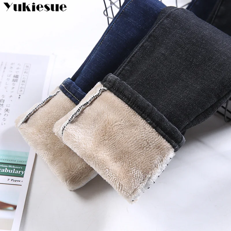 Плотные зимние теплые облегающие джинсы для женщин женские бархатные джинсовые