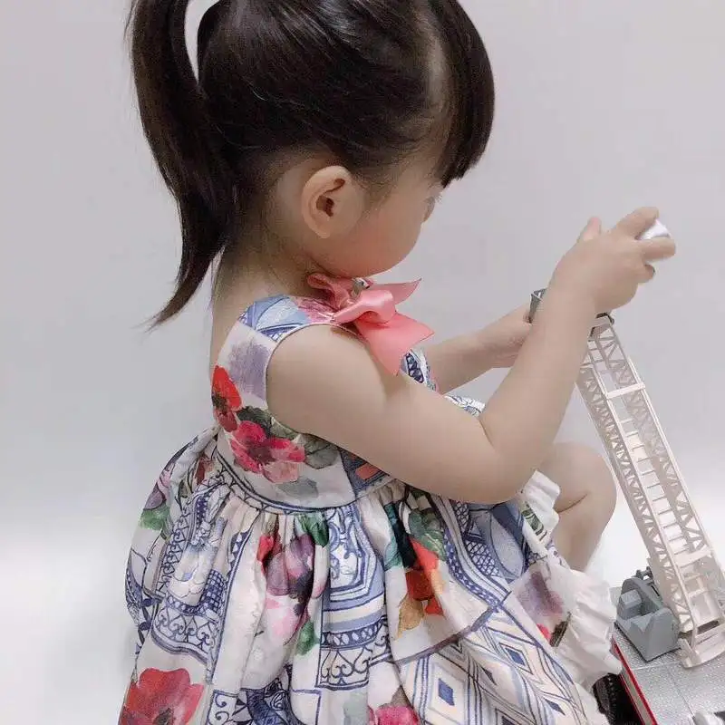 2019Spanish Dresses Antique Printed Champagne-coloured Flying Sleeve Princess dress baby girl clothes 2-6years | Детская одежда и