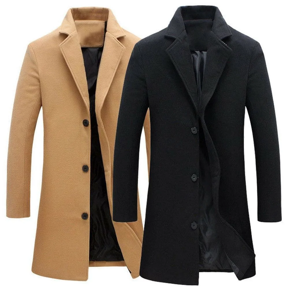 

Осенне-зимнее модное мужское шерстяное пальто, однотонное однобортное длинное пальто с лацканами, повседневное пальто, Женское пальто, 5 цв...