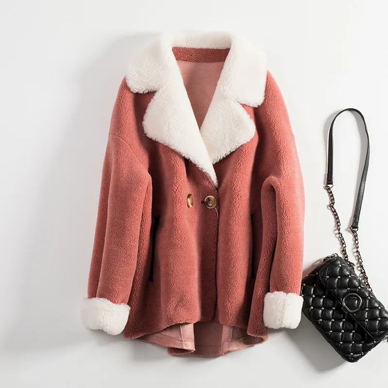 Autumn Winter Faux Fur Coats Women Warm Sheep Shearing Parka Ladies Fake Sheepkin Short Fur Jackets Female Wool Blends Outwear