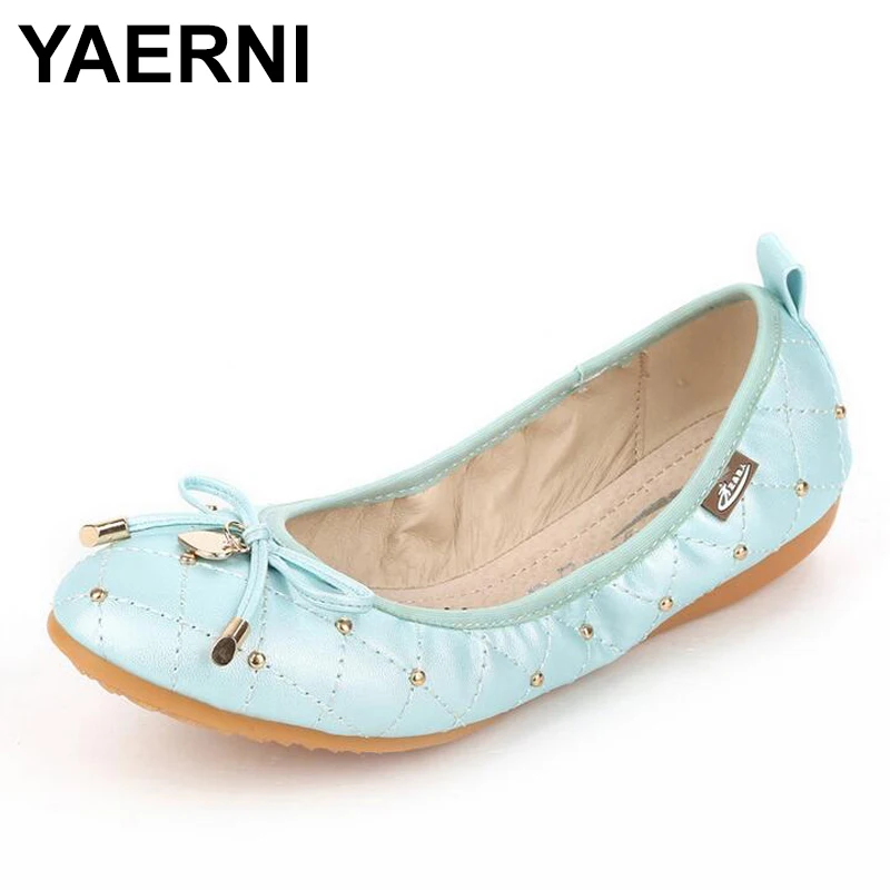 

YAERNIRound Toe Easy To Carry Casual Ballet Flats Fashion Comfortable Bow Knot Shoes Women Slip On Omelet Pregnant Females Shoes