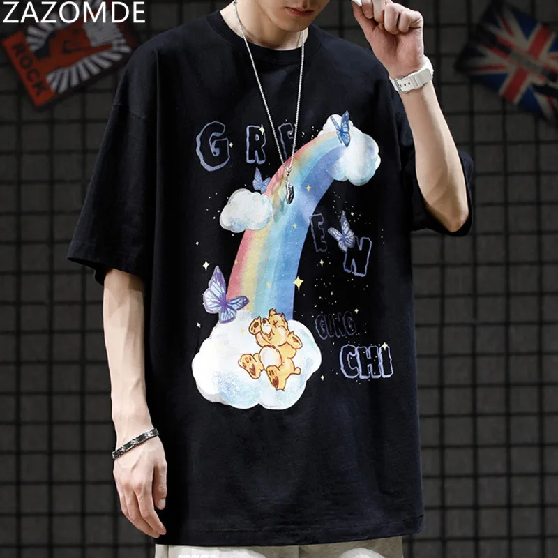 

ZAZOMDE 2021 Cartoons Print Casual Tshirts Men Harajuku Oversize tshirt O Neck Short Sleeve Hip Hop T Shirt Streetwear men Tees