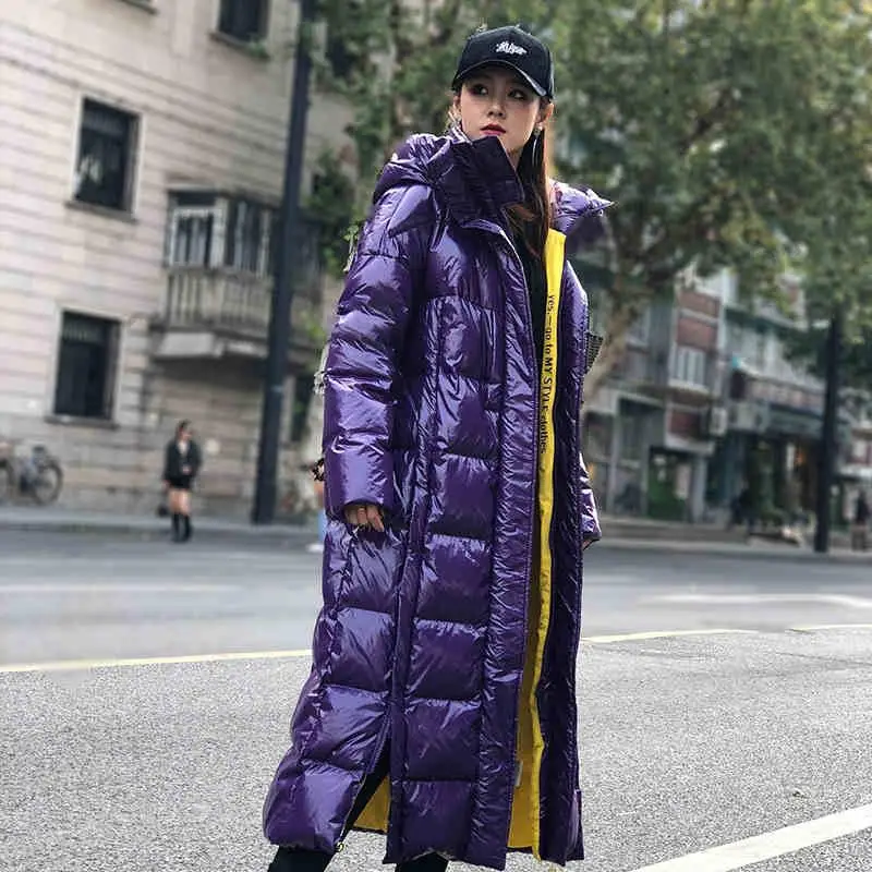 Модная женская пуховая хлопковая куртка зимняя Глянцевая теплая парка X-long с