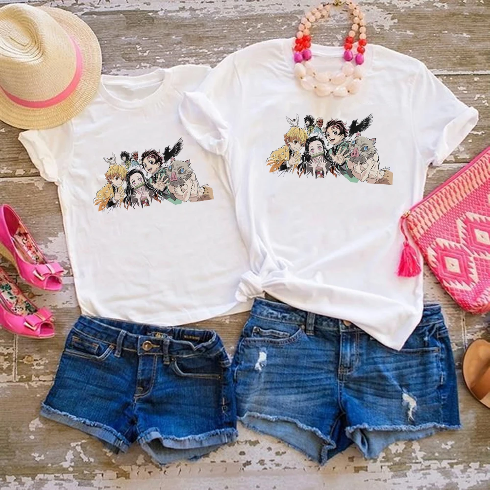 

2021 Anime Series Creative Tshirt Demon Slayer Family Portrait Graphic T Shirt Mother Daughter Anime Exquisite Summer Top