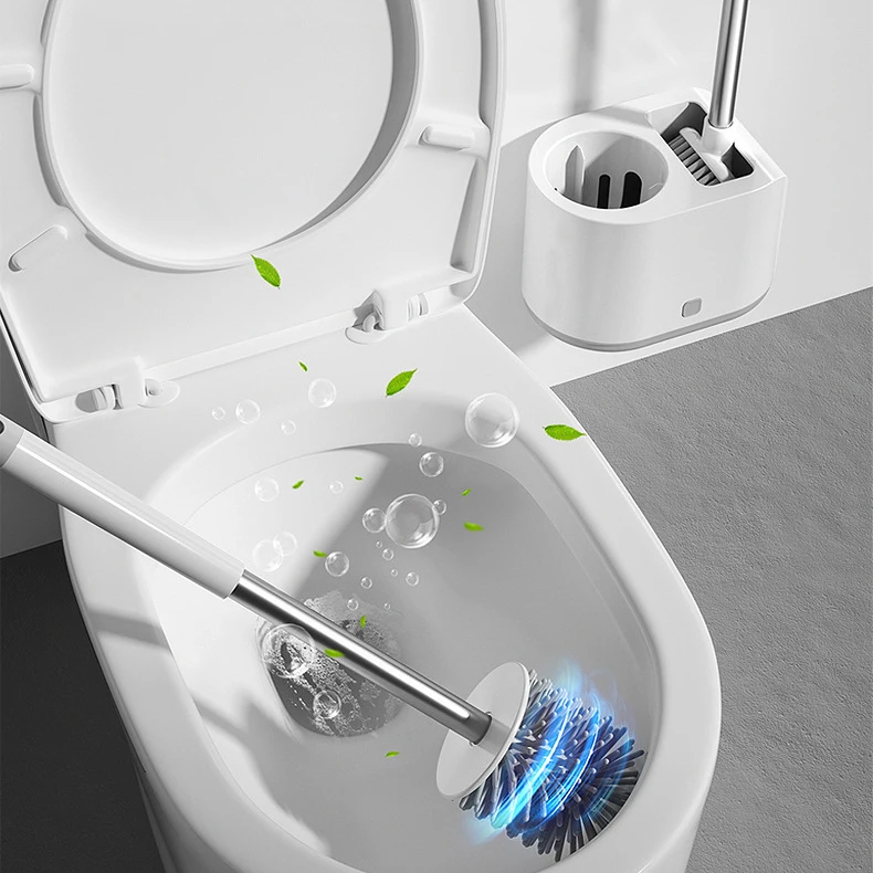 Cepillo de silicona para inodoro, accesorios de ba&ntilde;o con mango largo, cepillo de limpieza montado en la pared con soporte Universal para Wc-1