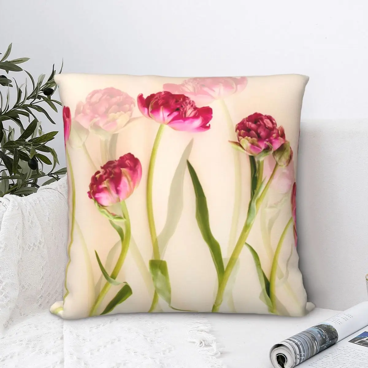 

Tulips Square Pillowcase Cushion Cover Spoof Zipper Home Decorative Polyester Pillow Case for Home Nordic 45*45cm