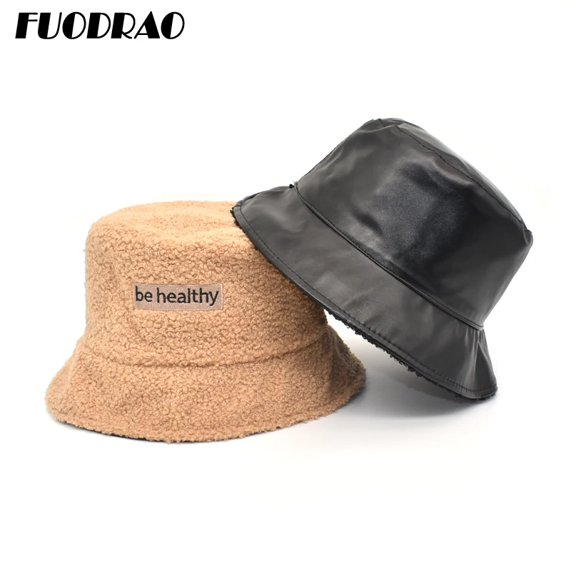 FUODRAO/Новинка Панама из искусственной кожи женские двусторонние зимние шапки