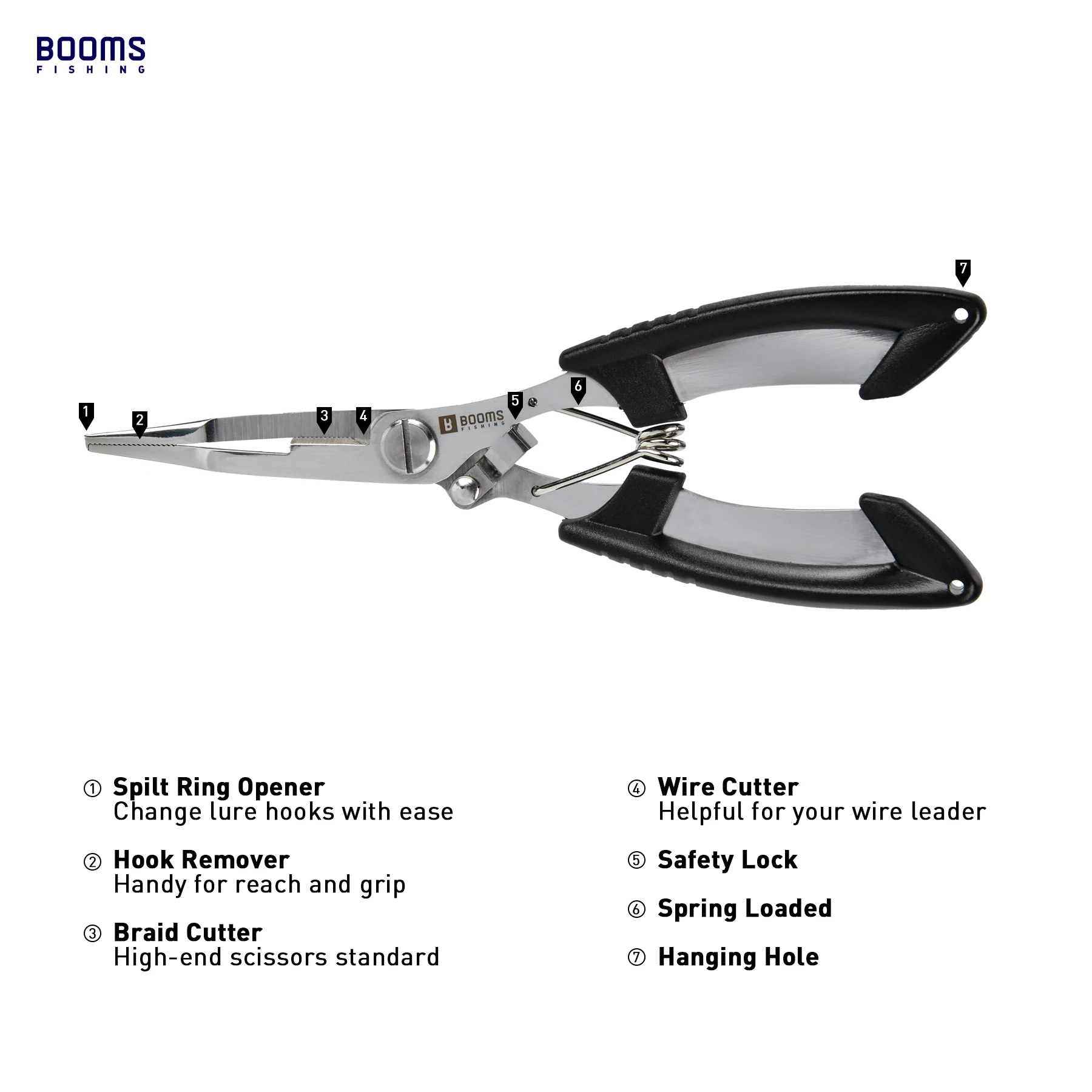 Booms Fishing H01 Multifunctional Fishing Pliers Scissor Stainless Steel  Fishing Tool with Lanyard
