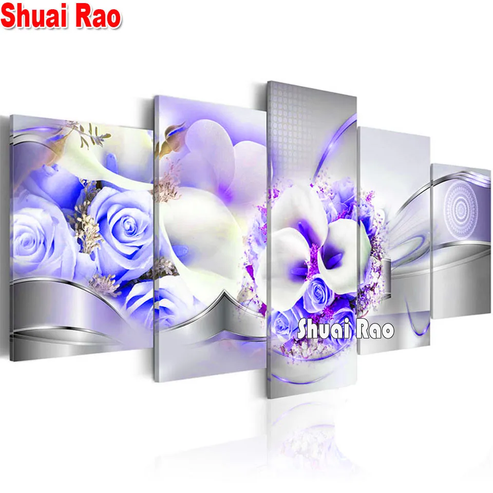 

5 Panel diy Diamond Painting Blue Calla Lily mosaic Diamond 3d Picture Full Square/round 5d diamond Embroidery Multi-pictures,