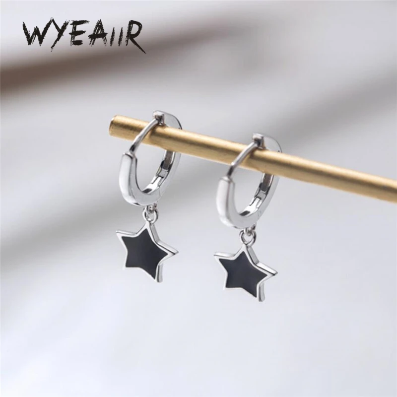 

Женские Висячие серьги SEA721, с черной глазурью, пентаграммой, простые, милые, из стерлингового серебра 925 пробы