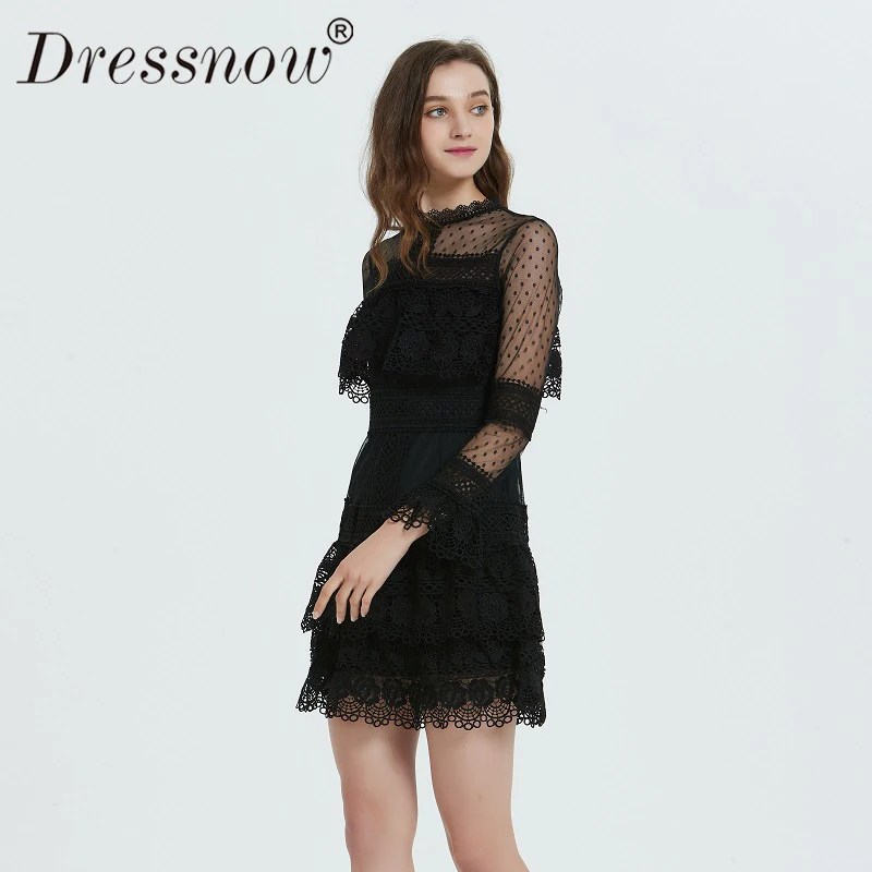 Dressnow высокое качество женское черное Открытое сексуальное кружевное платье