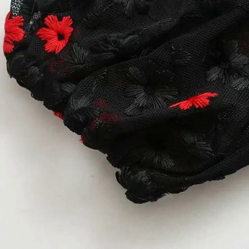 Летнее повседневное однотонное платье, женское платье с цветами, платье с вышивкой и с сетчатыми вставками, Vestidos