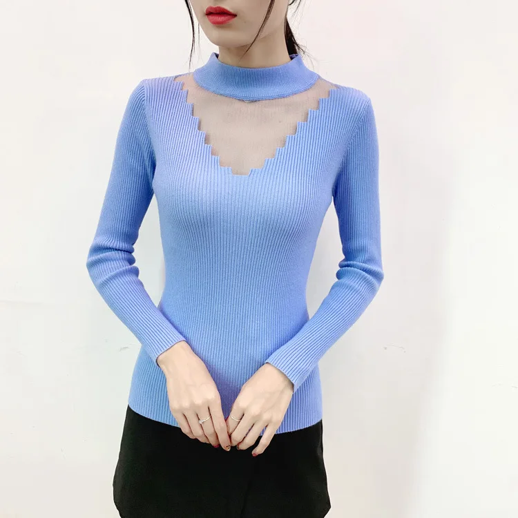 Женский свитер ажурная трикотажная одежда с высоким воротником осень/зима 2019