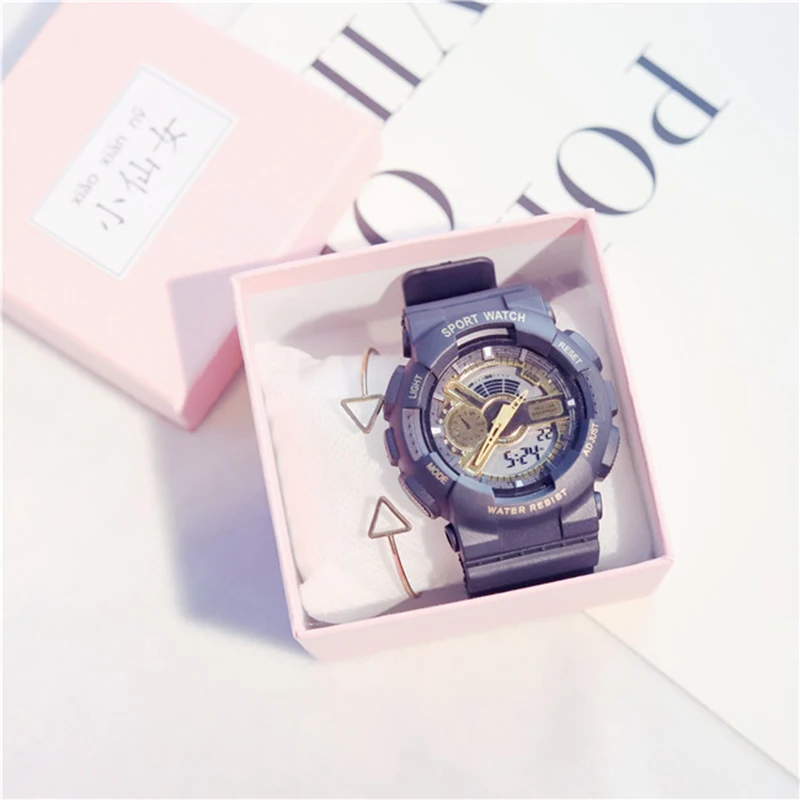2020 женские часы браслет спортивные цифровые и аналоговые дамское платье двойной