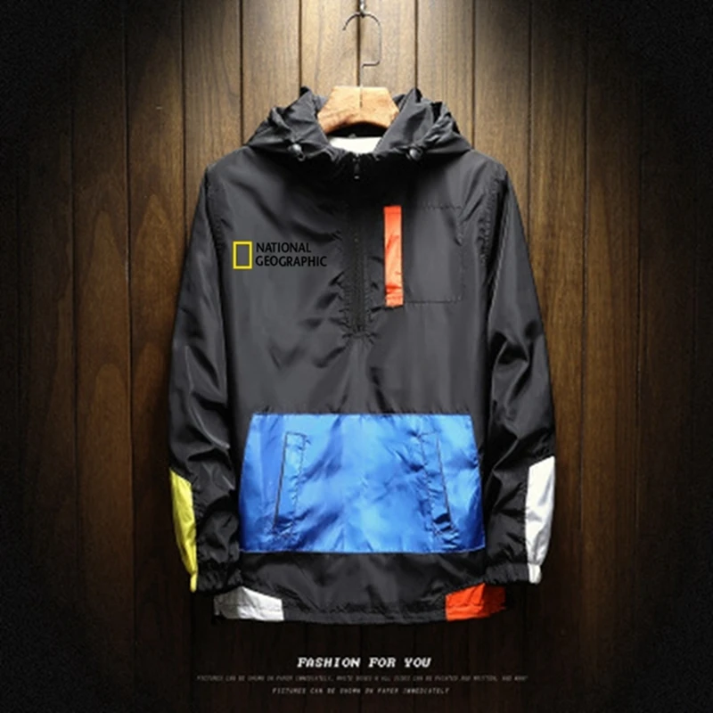 

2021 spring and summer National Geographic jacket men's street windbreaker hoodie zipper thin jacket men's casual jacket
