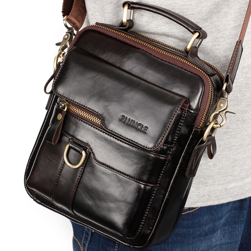 Genuine Leather Business Briefcase Men Travel Shoulder Messenger Bags Male Document totes Handbags double zipper purse