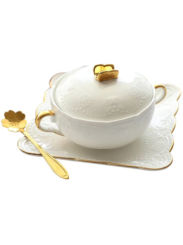 Керамическая Крытая тушеная чаша тримелла миска для супа десерта винтажная ушей