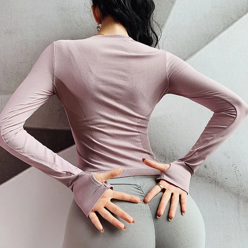 Длинный рукав для йоги футболки бесшовные спортивные топы Gym Фитнес Одежда Топы