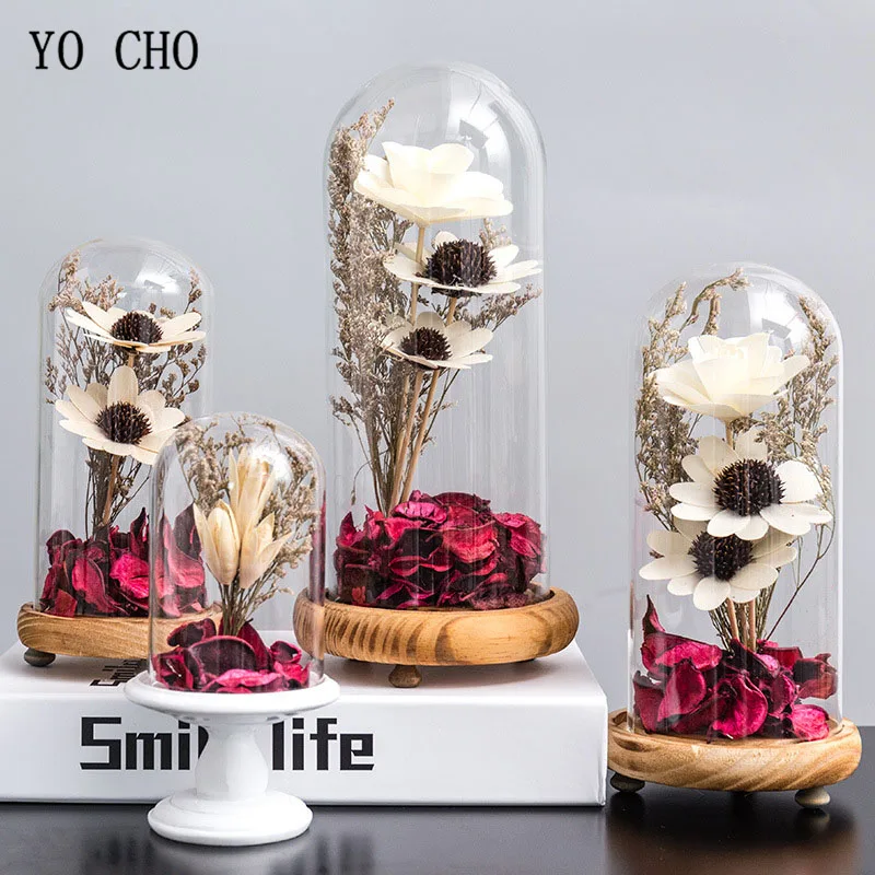 Йо Чо деревянный Подсолнух в стеклянном покрытии Pinecone окрашенный хлопок шелухи