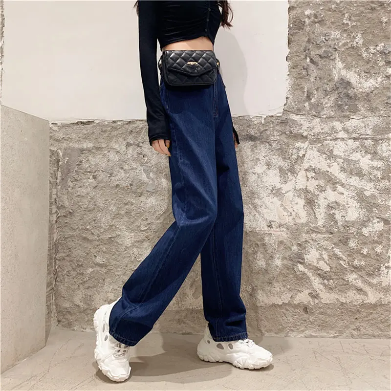 

HziriP Straight Female Brief Casual Chic Denim 2019 New Vintage Loose Jeans Retro All Match Large Size High Waist Women Trousers
