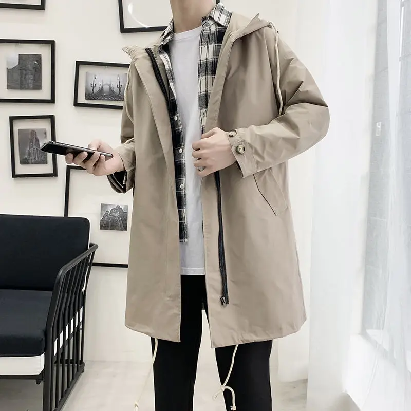 

Autumn Korean Style Windbreaker Men's Fashion Trench Casual Hooded Long Coat Men Streetwear Wild Loose Jackets Coat Mens M-5XL