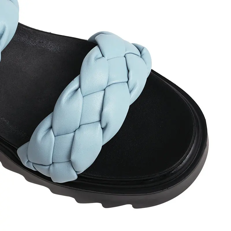 

2021 New Summer Open Toe Women Slippers Fashion Weave Thick High Heel Platform Sandals Ladies Dress Outside Slippers Black Blue