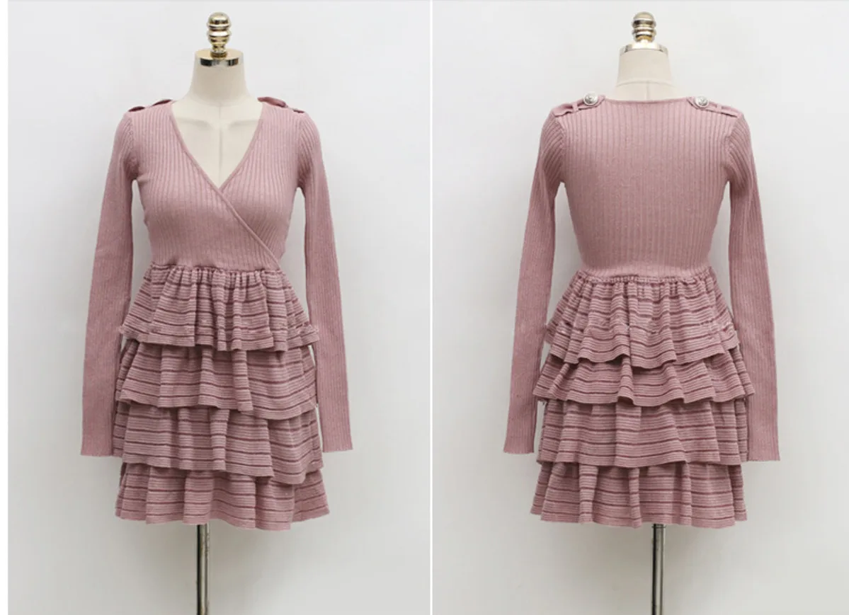 

Cocktail Dress 2020 Women Sexy Casual Knit Sheath Mini Dresses Ladies Solid V Neck Long Sleeve Bodycon Dress Vestido De Fiesta