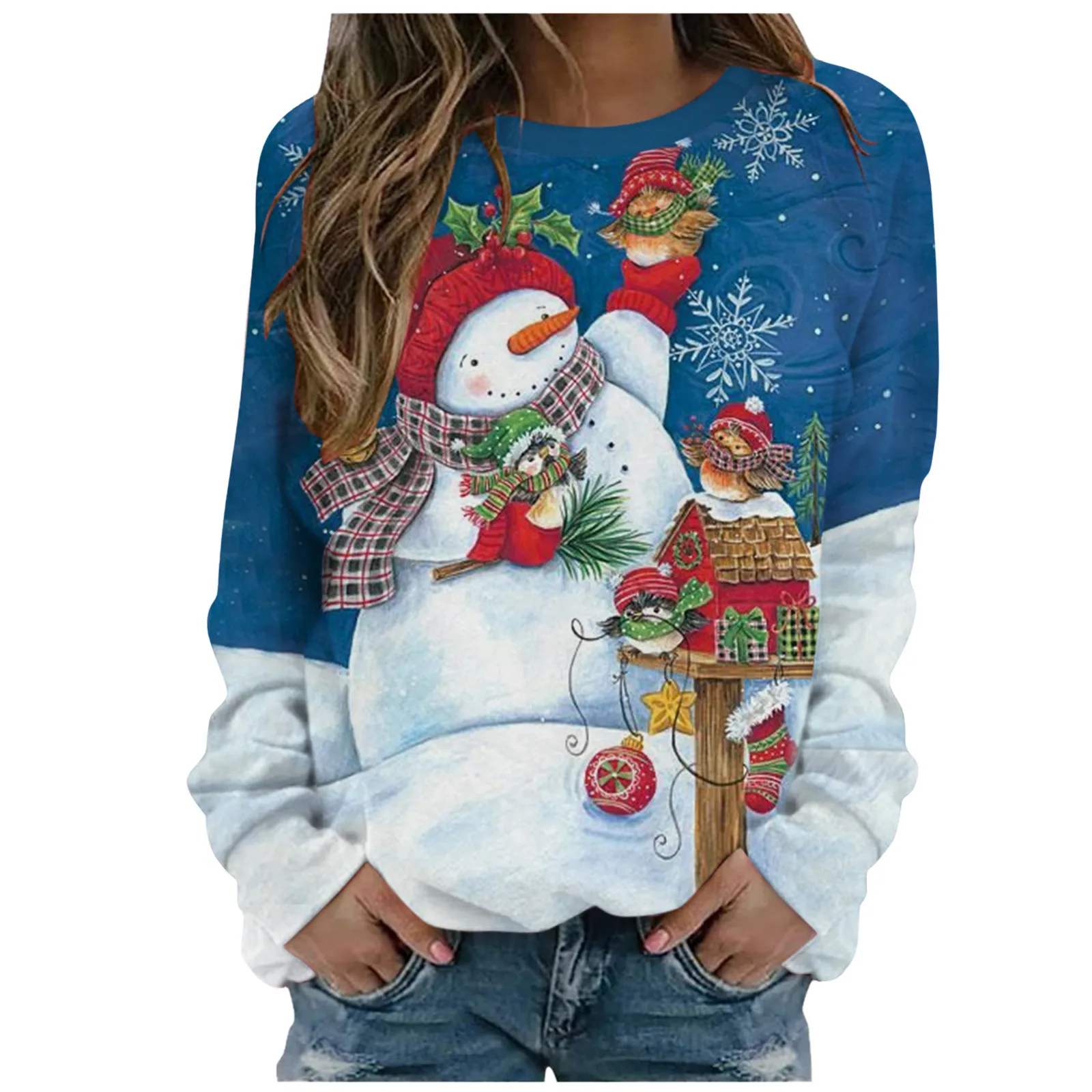 

Women's Christmas Top Cute Printed T-shirts Long Sleeve Turtleneck Casual Round Neck Sweatshirt Loose Comfortable Top
