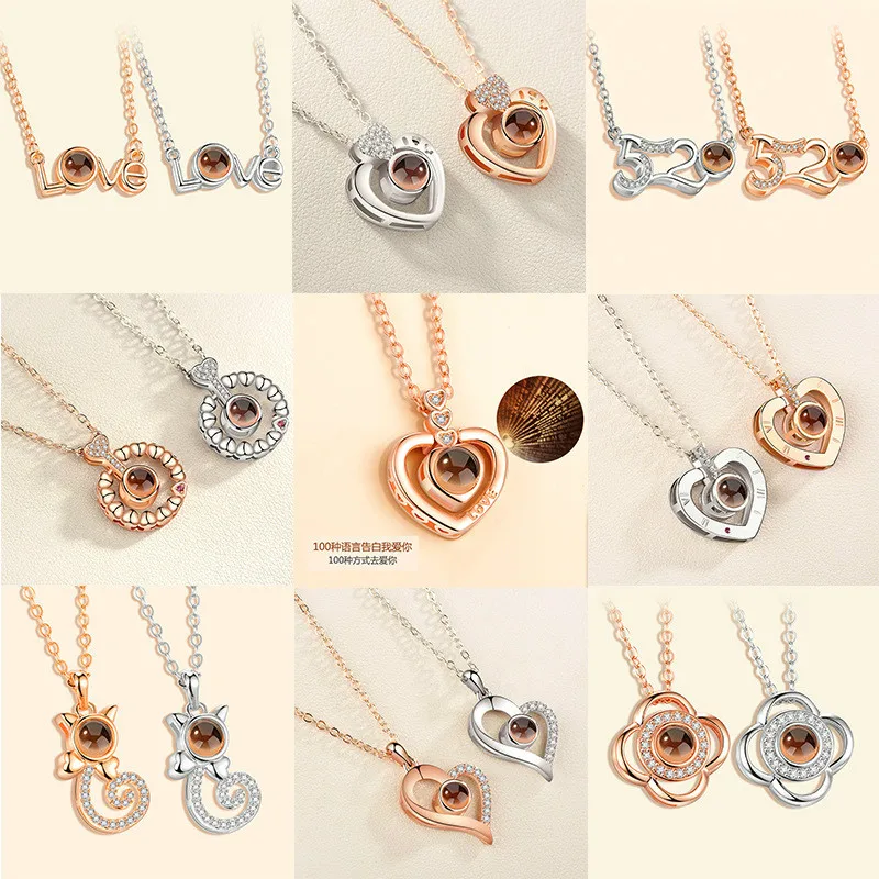 

Love memory projection necklace in 100 languages love you necklace female jewelry gift souvenir for lover