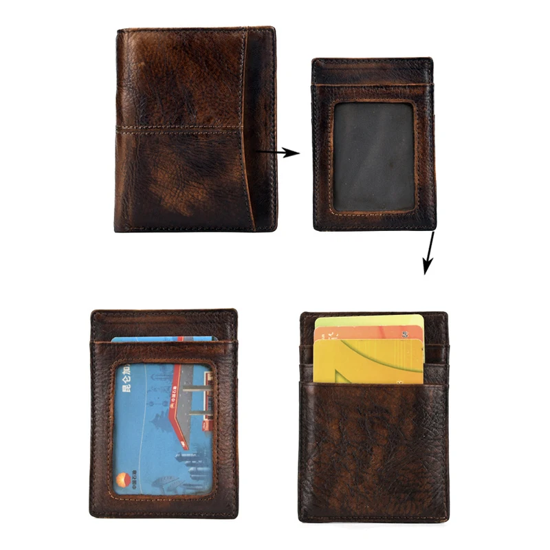Мужские Винтажные кошельки из натуральной кожи Отделяемый держатель для карт
