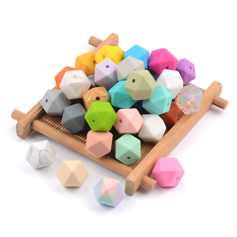 LOFCA-15 cuentas de silicona hexagonales de 17mm para manualidades, colgante para collar de dentici&oacute;n, cuentas de dentici&oacute;n de grado alimenticio-3