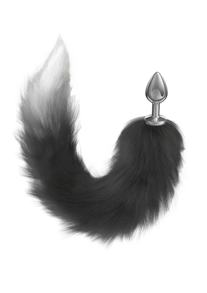 Серебристая анальная пробка с черным хвостом Galaxy | Красота и здоровье