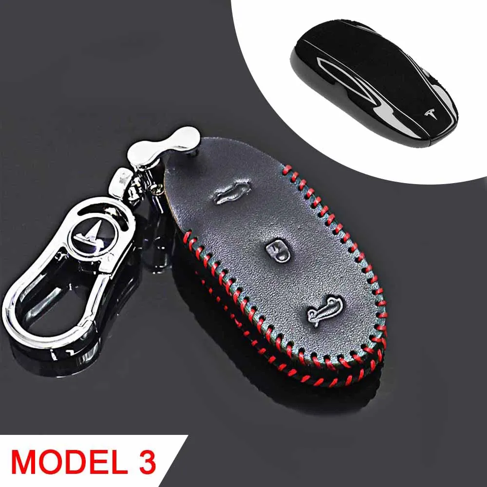

Кожаный чехол для ключей хорошего качества для tesla model 3, аксессуары, чехол для автомобильного ключа, металлический брелок, украшение автомоб...