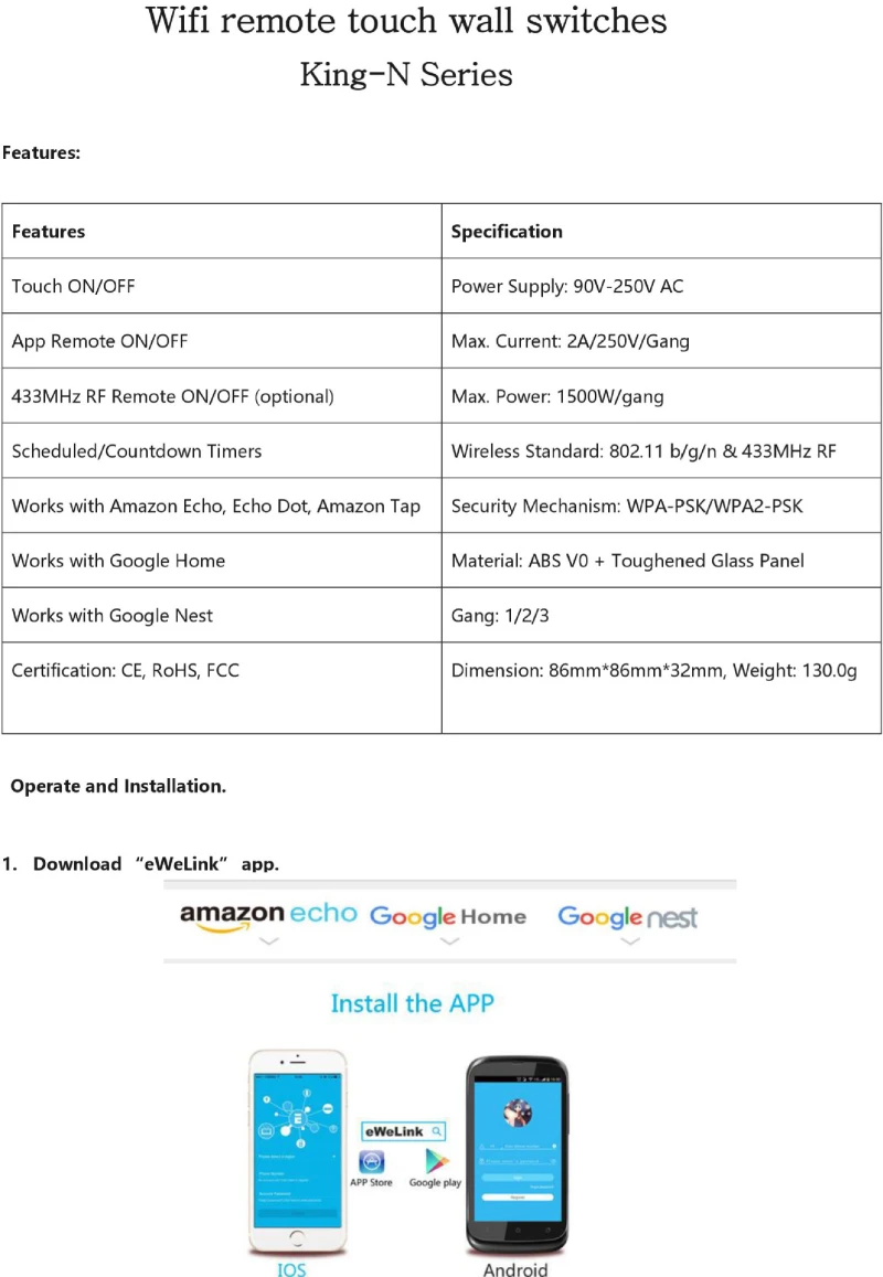 2 Gang умный переключатель передачи голоса Управление настенный выключатель Wi Fi