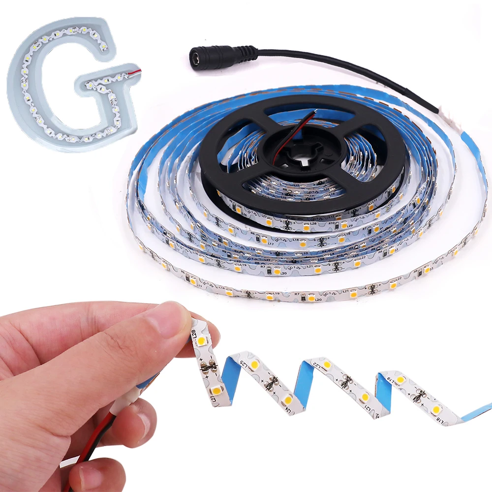 12V 2835 LED Strip S Shape Tape Light 5m 60LED/m DIY Sign Letter Flexible Foldable String Lamp Warm Cold White Blue Red Green  - buy with discount
