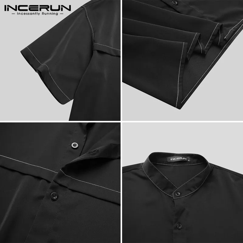 

Fashion Men Shirt Patchwork Stand Collar Casual Camisa Korean Style Streetwear Button Short Sleeve Shirts Men Clothing INCERUN