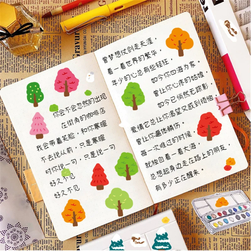 Colorful Forest Stickers DIY Scrapbook Bottom Collage Phone Computer Diary Happy Planner Gift Sealing Decor Sticker Stationery | Канцтовары