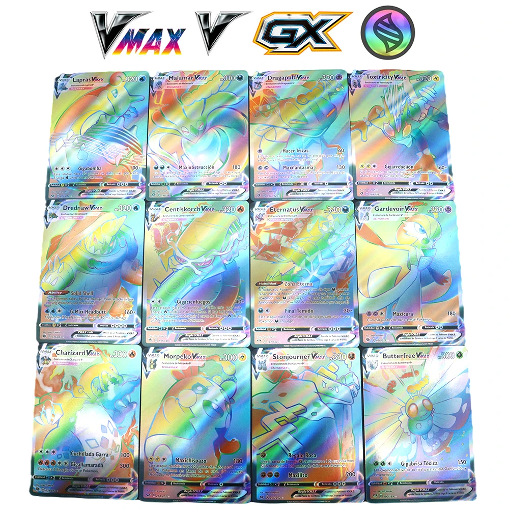 

2021 New Pokemon Cards in Spanish TAG TEAM GX VMAX Trainer Energy Holographic Playing Cards Game Castellano Español Children Toy