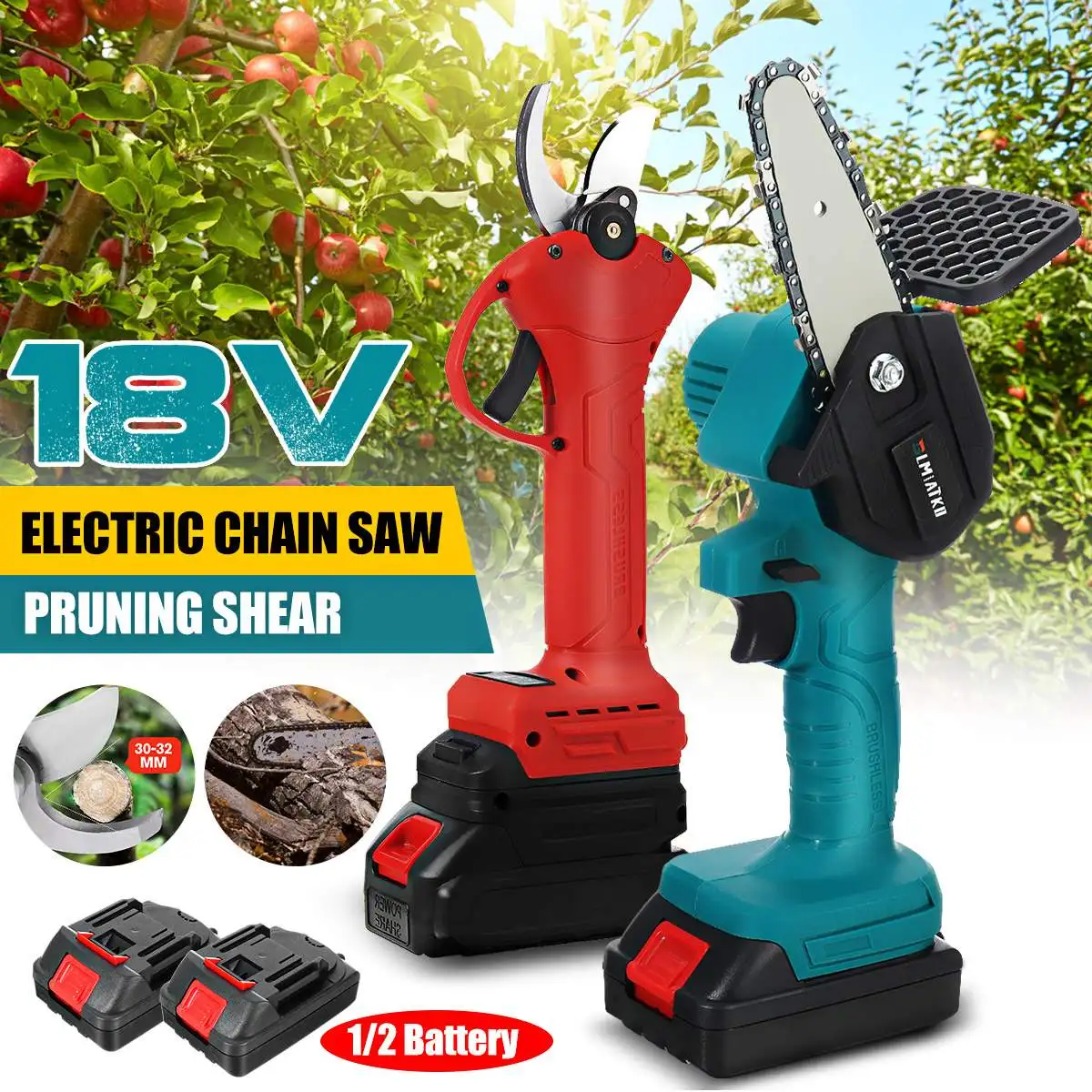 

2400W 4 Inch 18V Mini Electric Chain Saw With 2PC Battery Woodworking Pruning One-handed Garden Tool Rechargeable