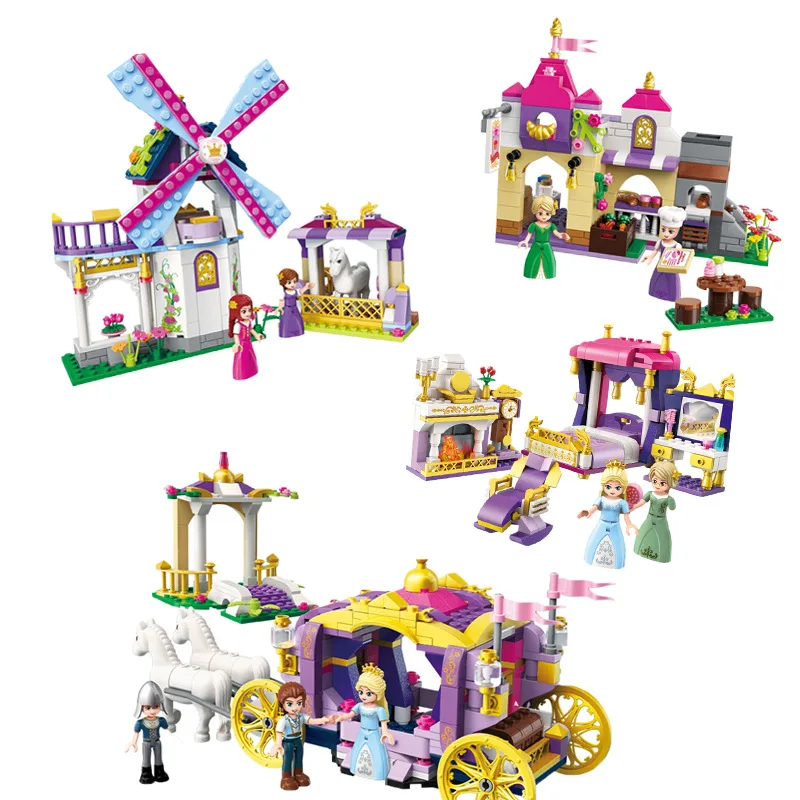 Девушки собирают строительные блоки Liya истории на ночь принцесса замок город