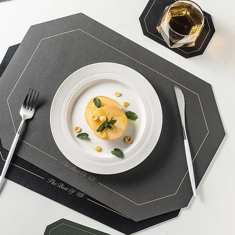 

2pcs Nordic leather place mat kitchen mat heat proof table bowl mat Japanese creative western plate mat