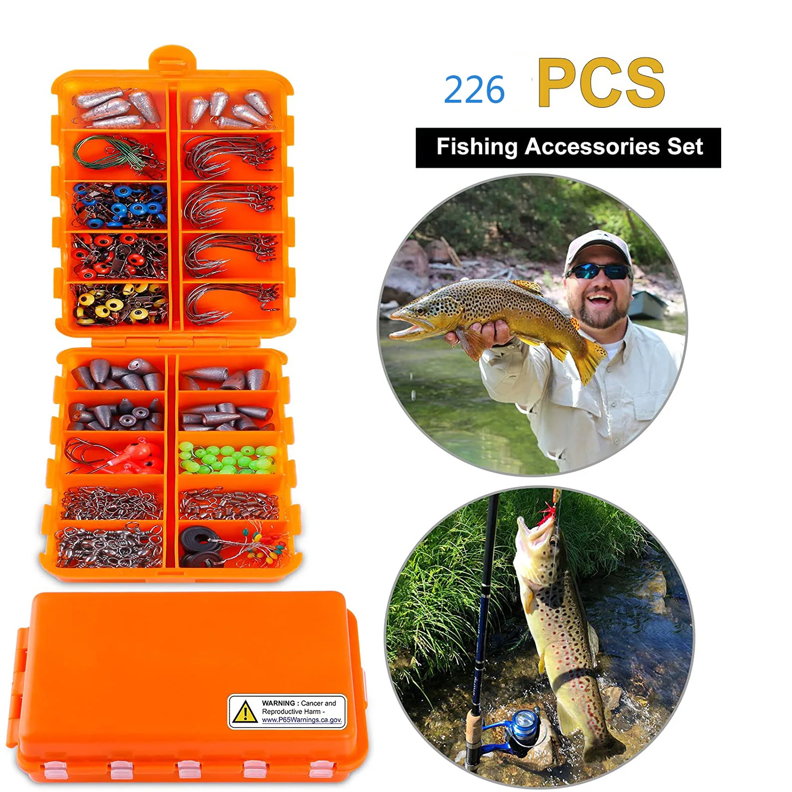 

226Pcs Fishing Accessories Kit, Including Jig Hooks, Fishing Swivels Snaps, Sinker Slides, Fishing Set with Tackle Box