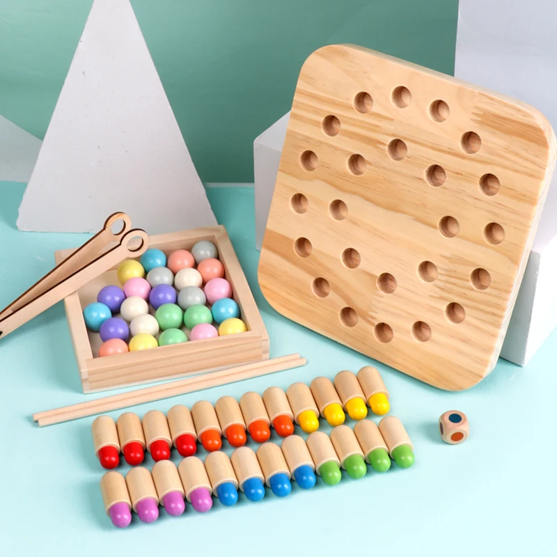 

Color Classification Memory Game Bead Holder Exercise Baby's Coordination Montessori Educational Wood Toys for Kids