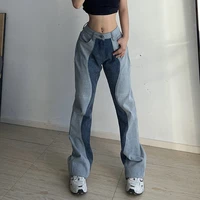 weiyao denim mom patchwork jeans vintage harajuku baggy cargo pants y2k high waist straight leg jeans boyfriend streetwear