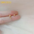 Элегантные серьги QMCOCO серебряного цвета с цирконом и цветами, корейские нежные асимметричные серьги для девочек, украшения для ушей на день рождения