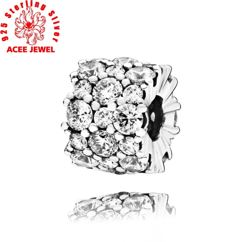 

2019 Winter New 925 Sterling Silver Beads Clear Sparking Charms Pendant fit Original pandora Bracelets DIY women Jewelry