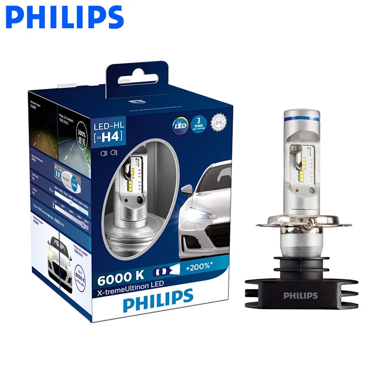 

Светодиодсветодиодный лампы Philips H4 H7 H8 H11 H16 9005 9006 X-treme Ultinon для автомобильных фар, противотуманные фары 6000K, холодный белый свет + 200% ярких ламп...
