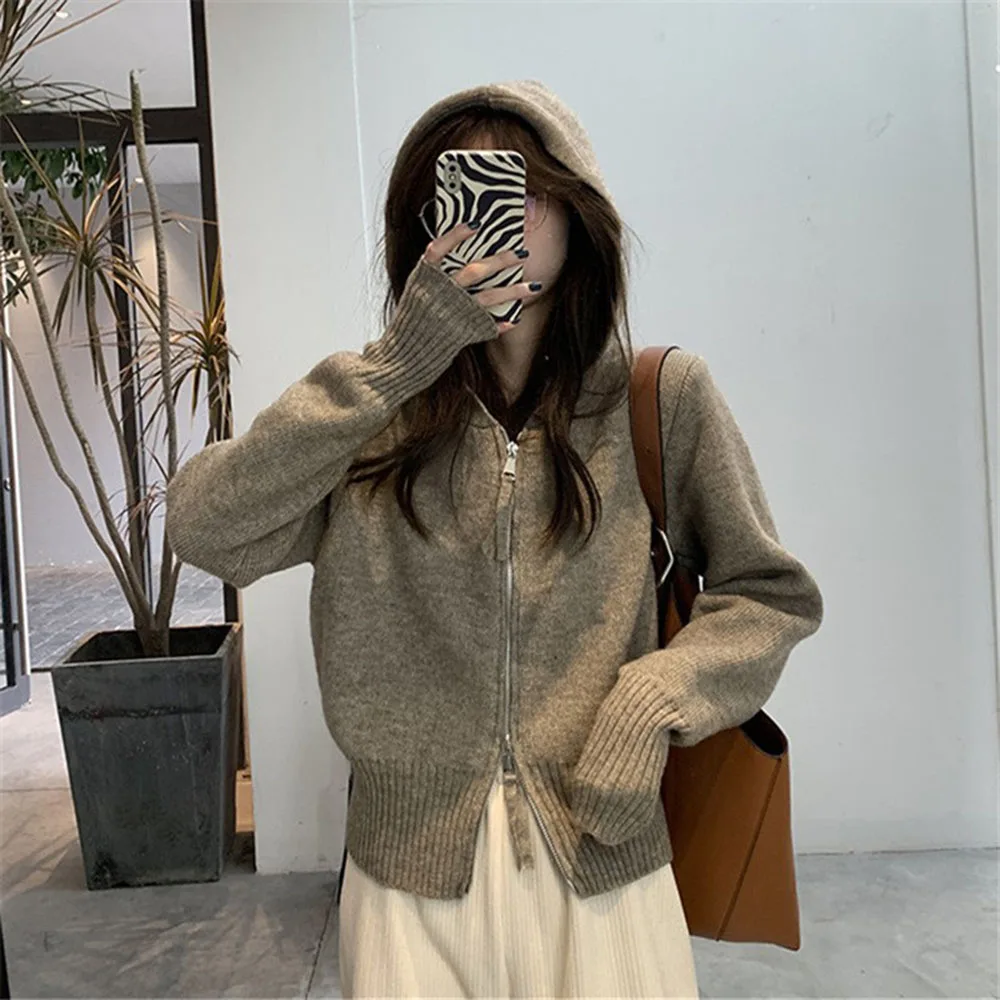 

Women's Autumn New Sweater Casual Fashion Commuter All-match Style Long-sleeved Hooded Collar Solid Color Slim-fit Warm Pullover