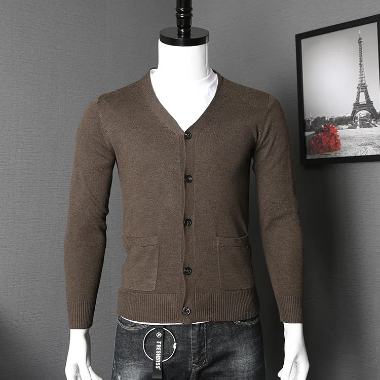 2019 весна и осень мужской деловой корейский тонкий свитер сплошной цвет удобный